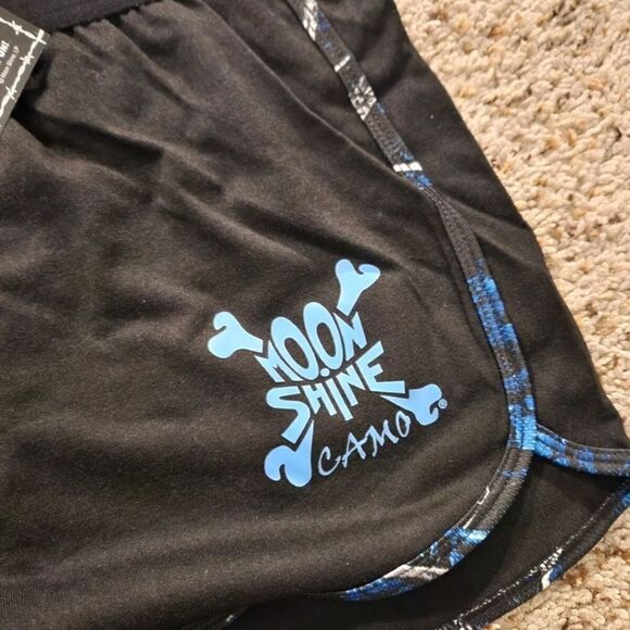 Moonshine Camo Short Black TEAL BLUE Camoflauge Shorts Workout - Picture 2 of 4